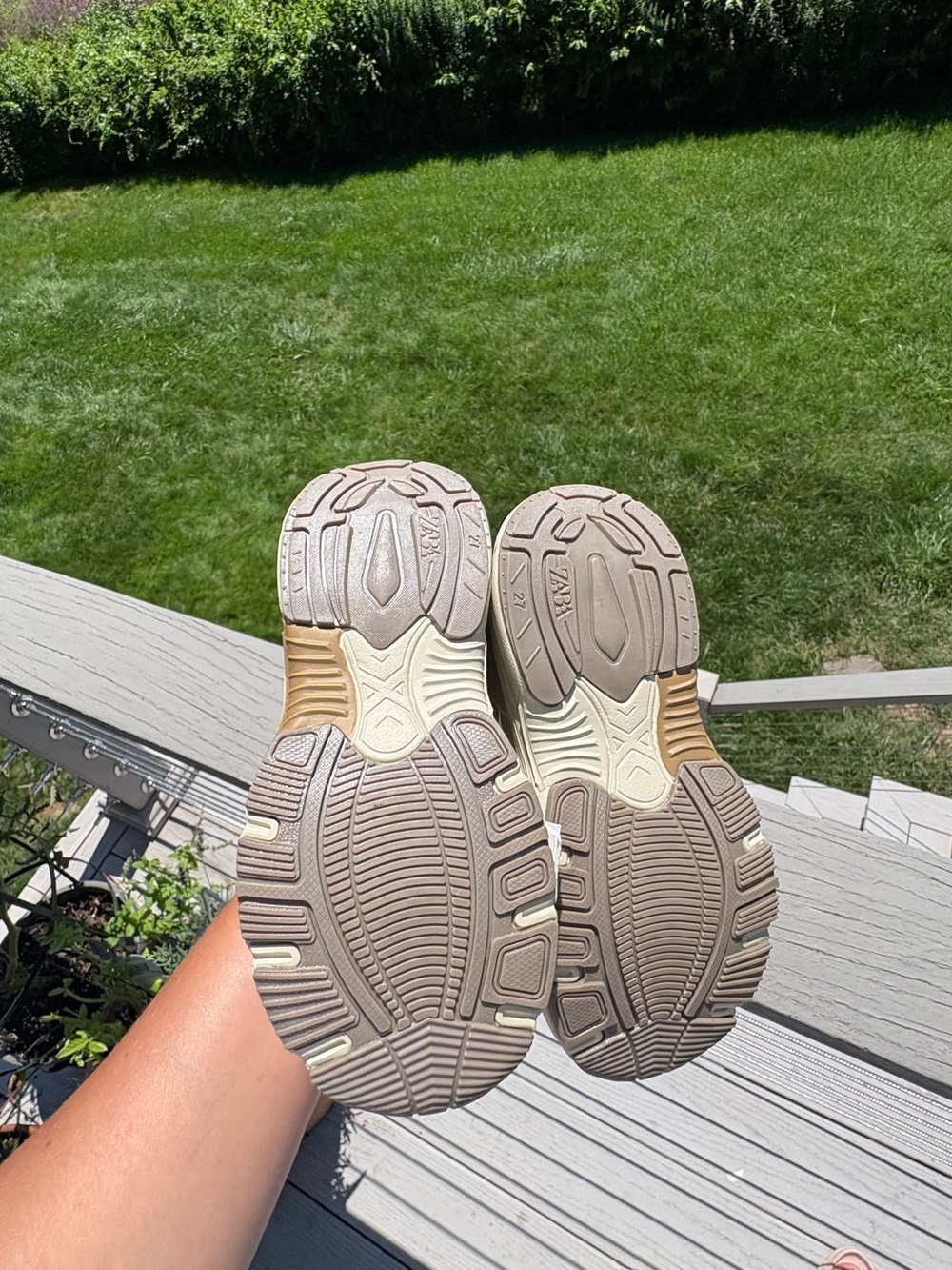 Zara Cream and Light Green Kids Sneakers - Lace Toggle Trainers - Picture 3 of 3